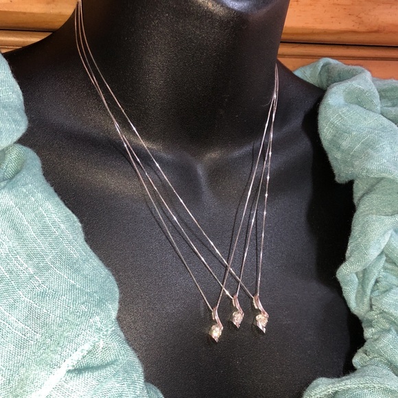 Set of 3 Solid 14K White Gold Natural Diamond Solitaire Necklace Designer Sirena - Picture 7 of 16